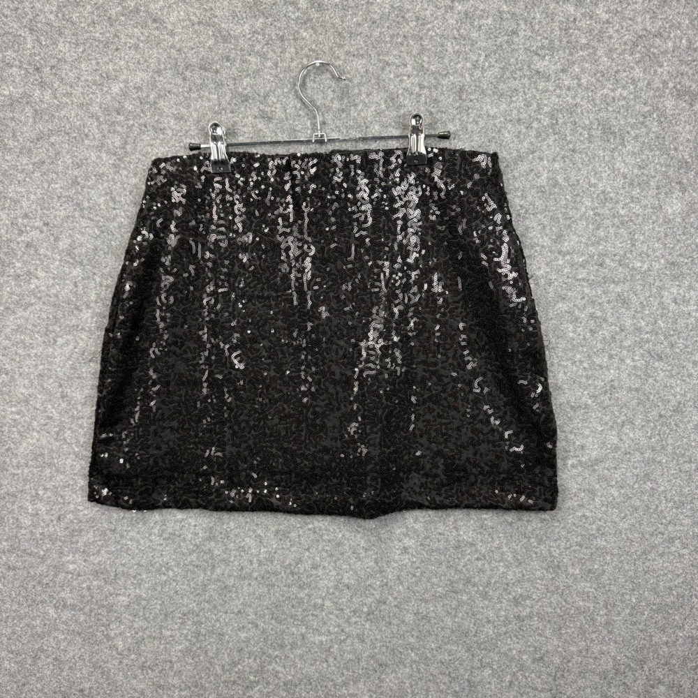 Tipsy Elves Womens Black Sequin Mini Skirt High Waisted Party Holiday Size Large